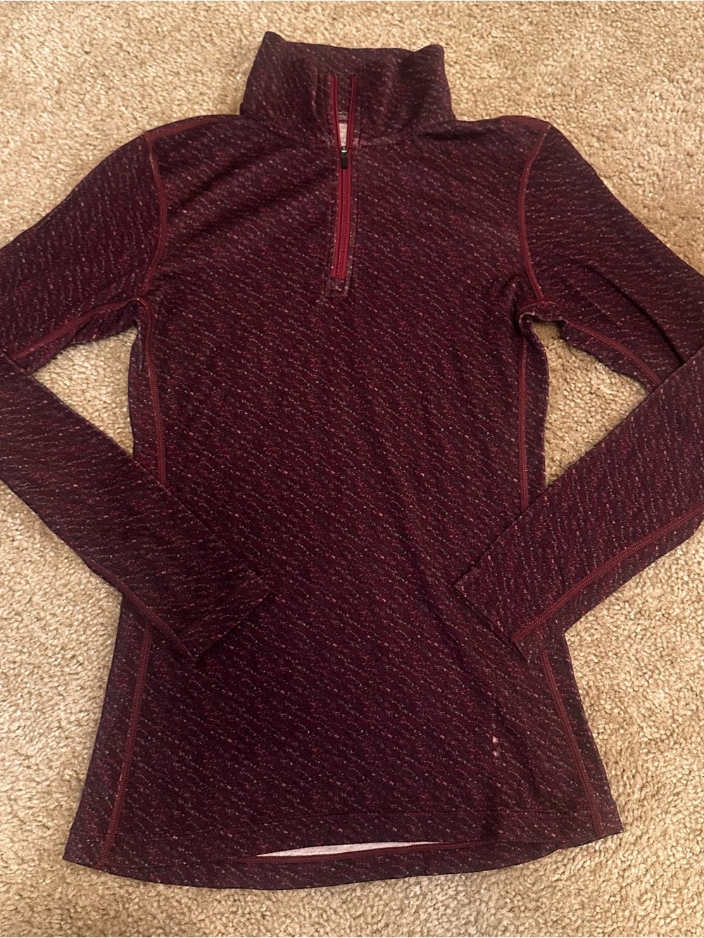 Woolx Merino Wool 1/4 Zip Baselayer Top Size XS Marled Plum Berry Winter READ